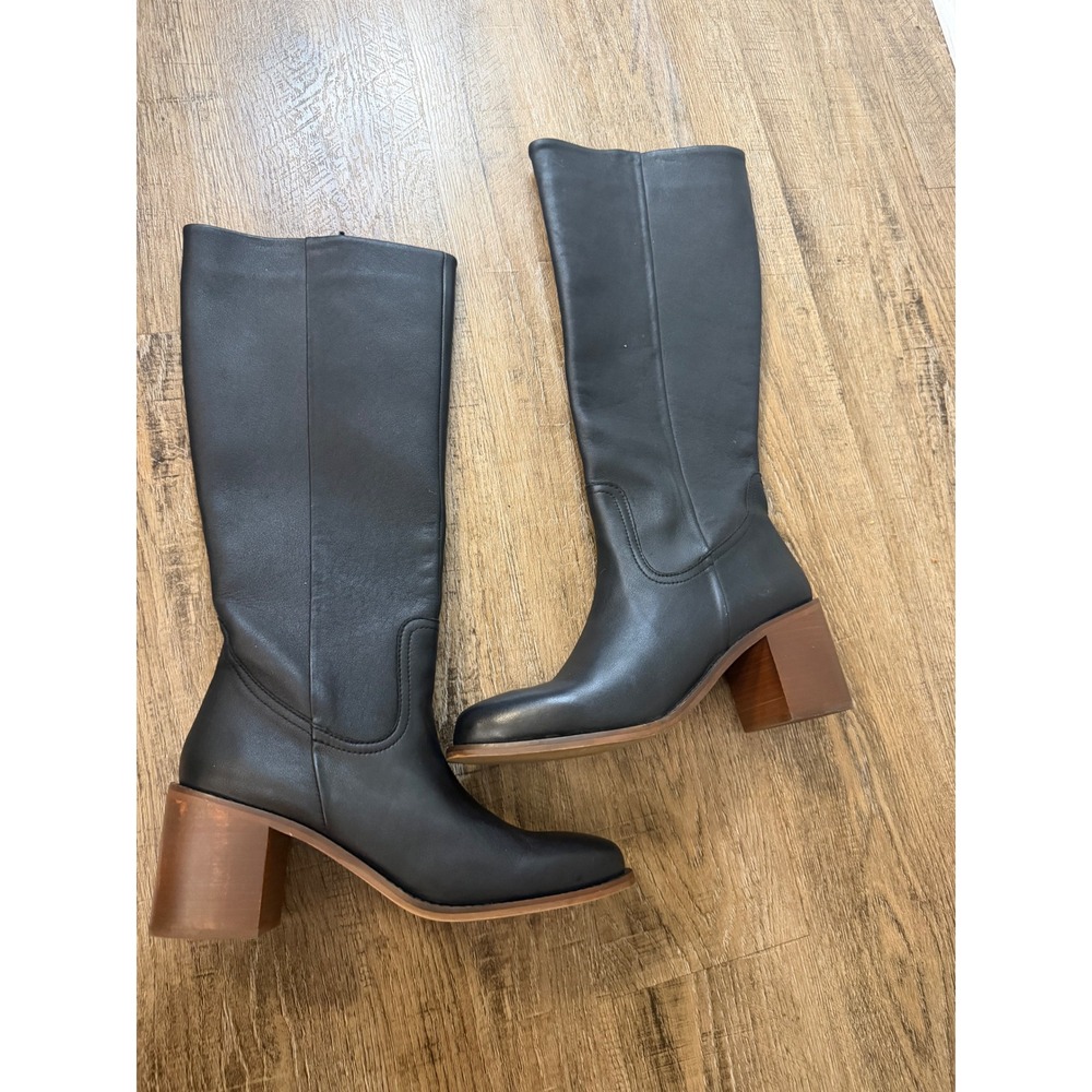 Patina Black Leather Tall Block Heel Boots Handmade Mexico Size 9.5 23318 2323